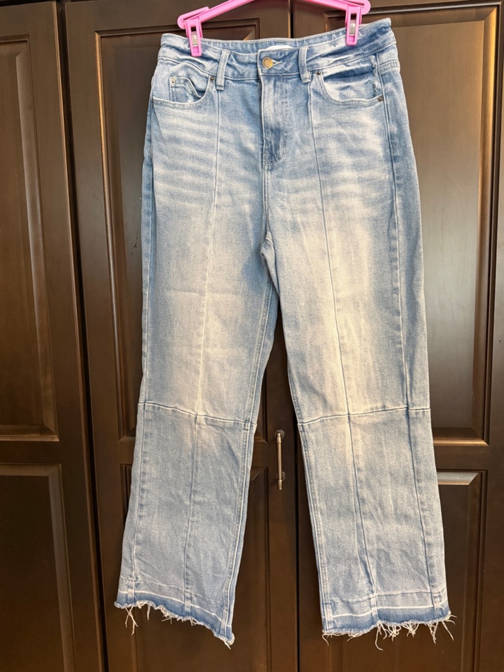 Light Blue Women's Straight Leg Jeans with Raw Hem